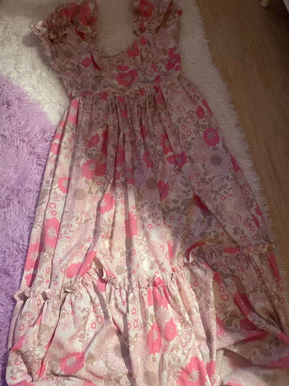Floral Pink Maxi Dress with Ruffle Details